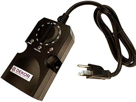 DEKOR Outdoor Light Timer Dusk to Dawn - Waterproof Photocell Sensor with 2 Grounded Outlets for Landscape, Deck, Garden & Christmas Lights, IP63, 1-8 Hour Daily Outdoor Timer