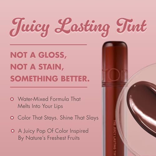 Image of rom&nd Juicy Lasting Tint #17 Dark Coconut - K-Beauty Deep Red Brick Lip Gloss for Plump, Hydrated, Long-Lasting Shine & Smooth Lips