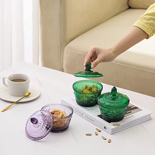 G Candy Jars With Lids Set Of 2 Small Embossed Glass Candy Dish Bowl Jewelry Box Food Decorative Cute Jar Multi-Purpose Decorative Jar Seasoning Glass Candy Jar #TOP2