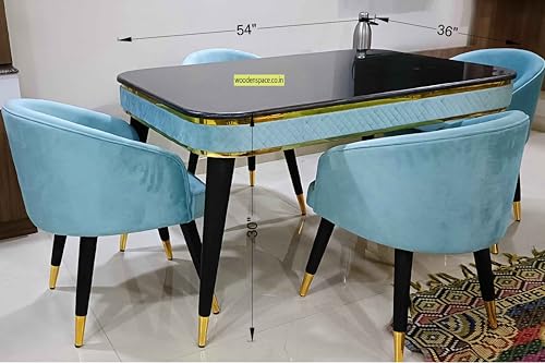Image of WOODEN SPACE Wooden Dining Table with 4 Chair || Urban Dining Table for Dining Room (Sky Blue)