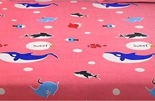 Image of Glace Cotton Printed King Size Double Bed Elastic Fitted Bedsheet with 2 Pillow Cover (Pink Fish DB)