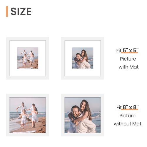 Image of upsimples 8x8 Picture Frame, Gallery Glass Photo Frames Set of 3, White | Fit 5x5 with Mat and 8 x 8 Photos, Gift for Christmas, Wall Decor and Table Display for Living Room, Hallway, Gallery