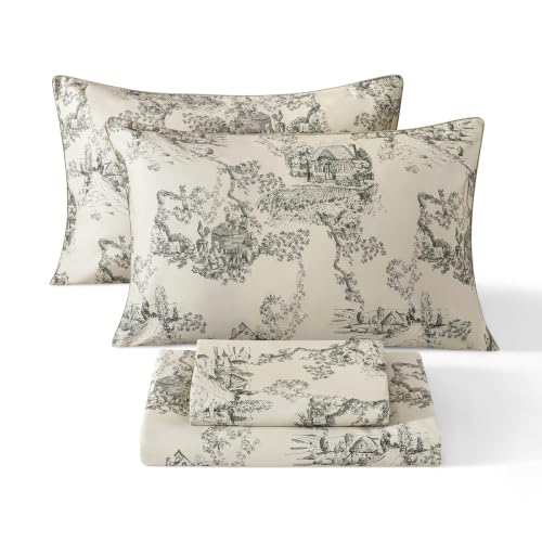 Image of French Country Flannel-Like Toile Percale Sheets California King