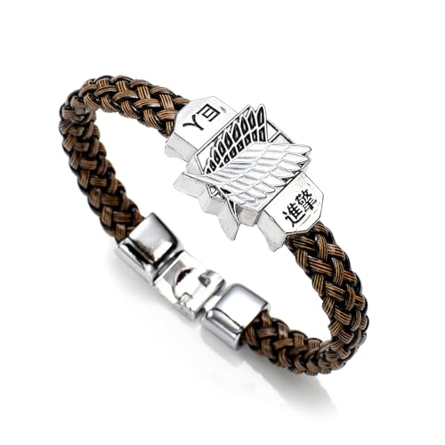 PQKL-party Wings of Freedom Pendant Bracelet Attack Geflochtenes Bandarmband personalisiertes Lederarmband silbernen Armband Geschenk Teenager Anime Fan Japanisch Comic