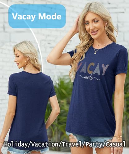 Image of Vacay Mode T Shirts for Women Summer Beach Hawaii Vacation Short Sleeve Tops Holiday Cruise Getaway T Shirts