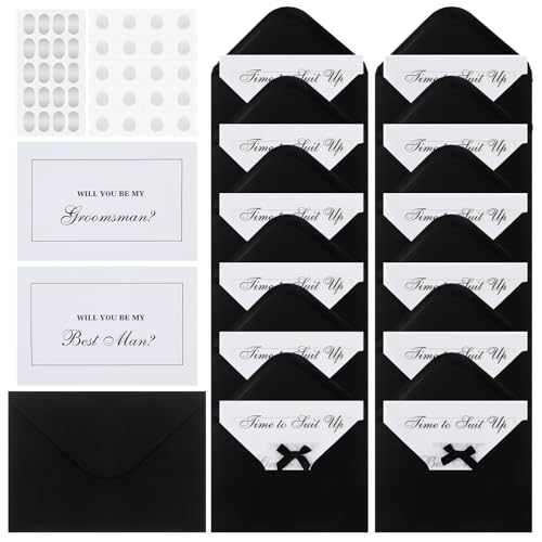 Motiskyy Sets of 12 Groomsman Proposal Card 8 Will You Be My Groomsmen Cards 4 Will You Be My Best Man Suit up with Black Envelopes Wedding Proposal Invites for Best Man & Bridal Party