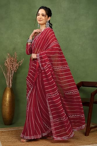Image of MIRCHI FASHION Saree for Woman Georgette Solid with Satin Stripes | Stone Border Farewell and Ceremonial Sari with Blouse Piece