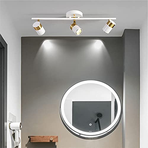 Image of White 3 Lights Track Lighting Fixtures, LED Track Lighting with Rotatable Light Head & GU10 Bulbs, Ceiling Spotlight Fixtures for Farmhouse Garage Basement Shower