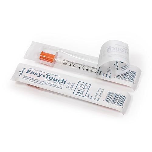 Image of Easy Touch Individually Wrapped 31 Gauge U-100 Insulin Syringes (31G 1cc 5 /16 inch) with 5 /16 inch Short Needle, 1cc (100 Unit Capacity), Bold Markings for Accurate Dosing, Disposable, Box of 100