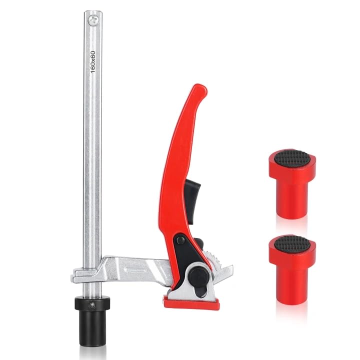 1 Pack MFT Table Workbench Quick Ratchet Bench Dog Clamp with 3/4" Bench Dogs Aluminum Alloy Non-Slip Pads(2pcs) for Woodworking & DIY Projects