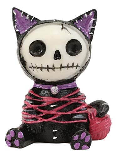 Ebros Small Furry Bones Black and Purple Voodoo Mao Cat in Yarn Bondage Skeleton Figurine 2.25" Tall Collectible Furrybones Skulls Skeletons in Halloween Costume Monster Miniature Statue