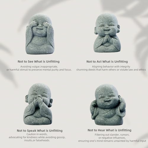 Set de 4 estatuas buda de risa pequeñas para decoración miniatura 3