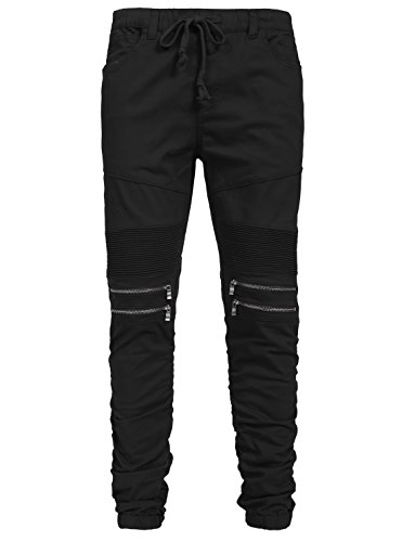 NE PEOPLE Men’s Jogger Pants – Casual Moto Biker Zipper Slim Fit French Terry Fleece Tapered Leg Elastic Waist (XS-5XL)