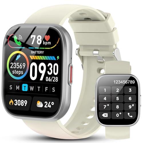 2026 Smartwatch Herren Damen, 1,85" HD-Touchscreen Smart Watch mit Telefonfunktion, 112+ Sportmodi Fitness Tracker, IP68 Wasserdicht Sportuhr mit Pulsmesser Schrittzähler für iOS Android,Cremeweiß Uhr