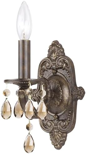 Paris Market 1 Light Golden Teak Hand Cut Crystal Venetian Bronze Sconce