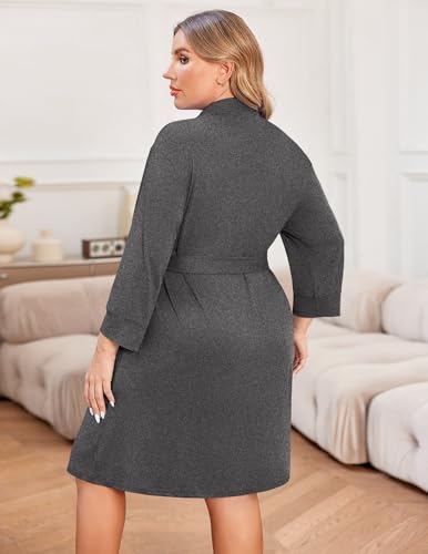 Image of Ekouaer Women Plus Size Robe Knee Length Lightweight Bathrobe Short Kimono Robes with Pockets Maternity Robe
