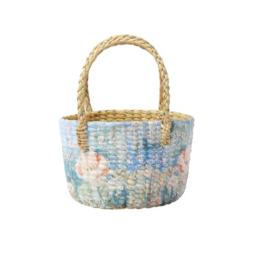 Image of Habere India-All the Cultures Fabricating India Gift Hamper Baskets | Cane Round Hamper | Fruit Baskets | Organiser Basket | Baby Basket for Clothes (Design19: L22 x W22 x H15 cm)