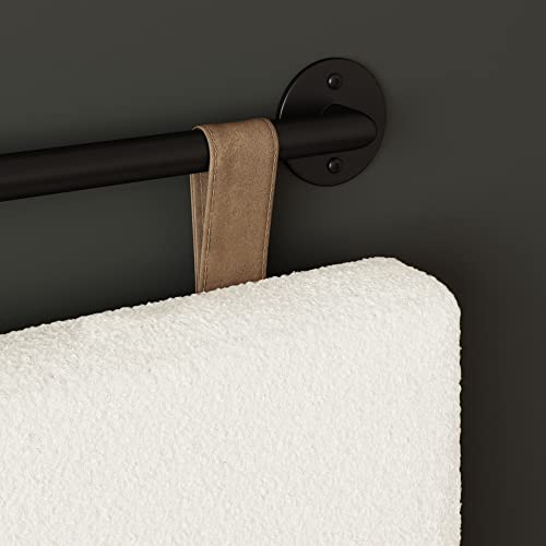 Nathan James Charlie Wall Mount Hanging Headboard, King, White Boucle With Brown Faux Leather Straps #TOP4