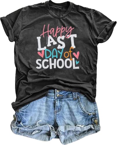 Women Happy Last Day of School T-Shirt Teachers Life School Graduation Tee Funny Graphic Summer Holiday Short Sleeve Tops - Image 6