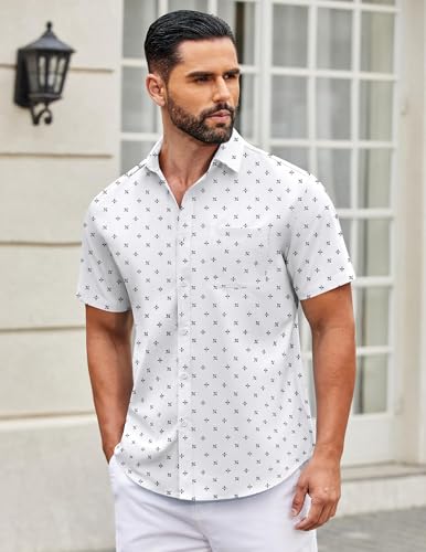 Image of COOFANDY Mens Short Sleeve Casual Button Down Shirts Summer Untucked Dress Shirts with Pocket