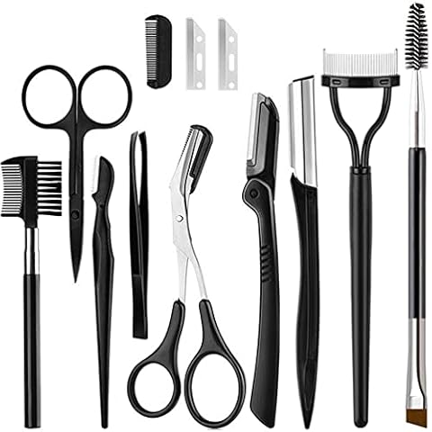 KINGMAS 9 in 1 Eyebrow Kit Eyebrow Razor, Exfoliating Dermaplaning Tool Face Razors for Women, Including Facial Trimmer Shaver, Eyelash Comb, Angled Eyebrow Brush, Scissors, Tweezers Cover