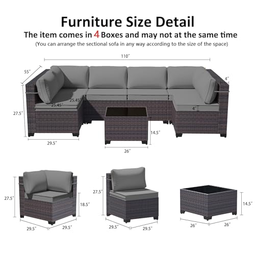 Image of 9 Pieces Outdoor Sectional Furniture All Weather PE Rattan Wicker Patio Conversation Set with Coffee Table and 8 Thickened Cushions,Grey