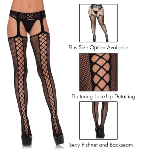 Image of Leg Avenue Women's Fishnet Stockings With Attached Garter Belt