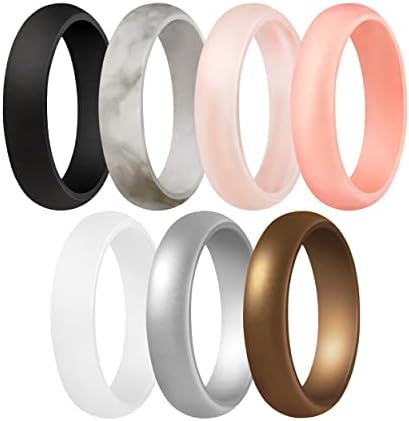 ThunderFit Women’s Silicone Wedding Ring - Rubber Wedding Band - 5.5mm Wide, 2mm Thick (Women Bronze, White, Rose Gold, Silver, Light Pink, Marble, Black - Size 4.5-5 (15.7mm))