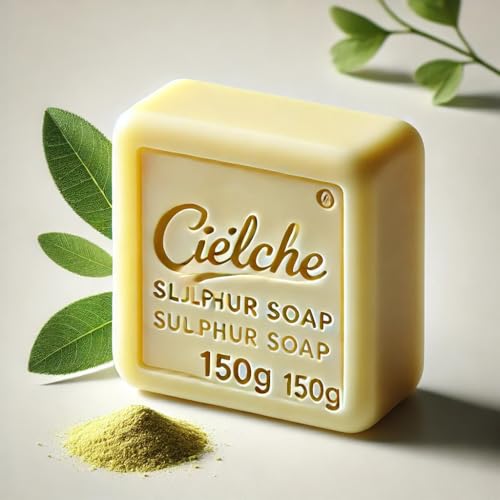 Cielche Barra de jabón de azufre hecha a mano, 150 g, para acné, piel grasa, antiinflamatoria, piel propensa, puntos negros, exfoliante, antibacteriano