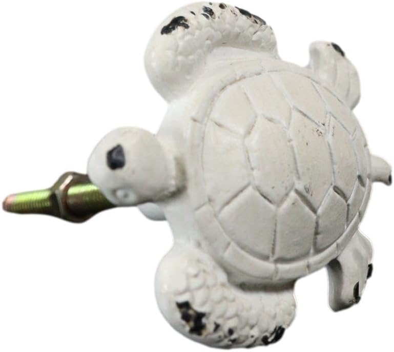 Ebros Gift Paquete de 6 pomos rústicos envejecidos pintados a mano de hierro fundido náutico marino tortuga marina tortuga cajón puerta gabinete