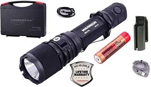 PowerTac Warrior G4-FL 4200 Lumen (Wide Beam) Tactical Handheld Flashlight High Lumen, Waterproof, USB Rechargeable Flashlight and Dual-Charging Magnetic Police Duty LED Flashlight