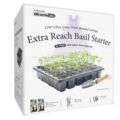Miracle LED Ultra Grow Purple Spectrum, Extra Reach Basil Seed Starter Grow Light Kit (Braided 3-Socket)