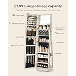 SONGMICS 360° Swivel Jewelry Cabinet, Lockable Jewelry Organizer with Full-Length Mirror, Rear Storage Shelves, Interior Mirror, Jewelry Armoire, Gift Idea, White with Gray Wood Grain UJJC006W01 - Image 4