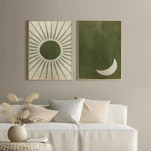 Affiche sur toile décoration d'intérieur simple vert olive thème jour nuit 70x90 - 3