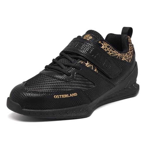 Osterland Weightlifting Shoes Squat Shoes for Men Women: Suitable for Heavy Weight Lifting, High-Performance Footwear, Gym Powerlifting, Deadlifting, Weight Training Black/Gold