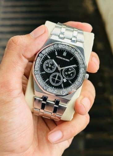 Image of AMERICANVIBER Diamond-Studded Men's Analog Watch with Adjustable Belt