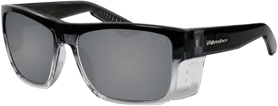 BOMBER Safety Glasses for Men Women 2-Tone Smoke Crystal Frame, Silver Mirror Safety Lens, Gray Foam Lining with Removable Side Shields, z87 Compliant Sunglasses, Scratch Resistant Coating - CL104