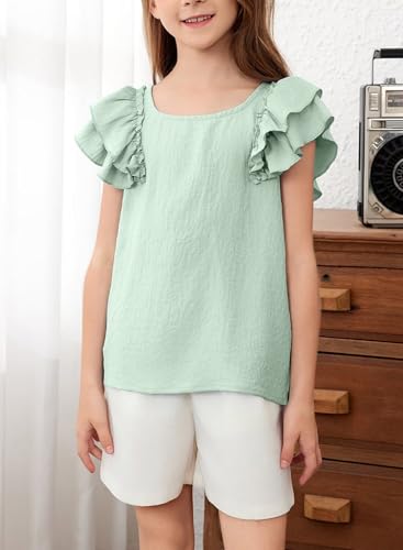 Image of DOKOTOO KIDS Girls Shirts Summer Cute Double Ruffle Short Sleeve Tie Back Bow Tee Tops 6-15 Years
