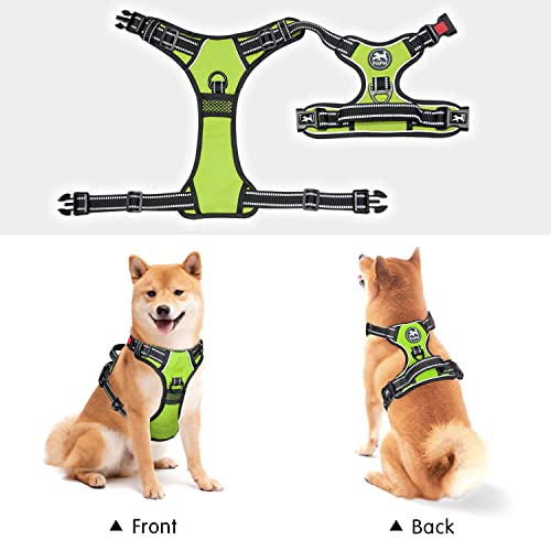 Image of PoyPet No Pull Dog Harness, No Choke Front Lead Dog Reflective Harness, Adjustable Soft Padded Pet Vest with Easy Control Handle for Small to Large Dogs(Green,M)