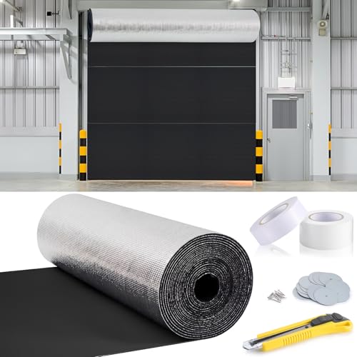 Tandefio Roll up Garage Door Insulation Kit for Cooling Metal Buildings Reflective Foam Aluminum Foil Summer Barrier Warehouse Insulation Panels for 2 Doors 10'x10' or Large (Black,40 in X 78.7 ft)