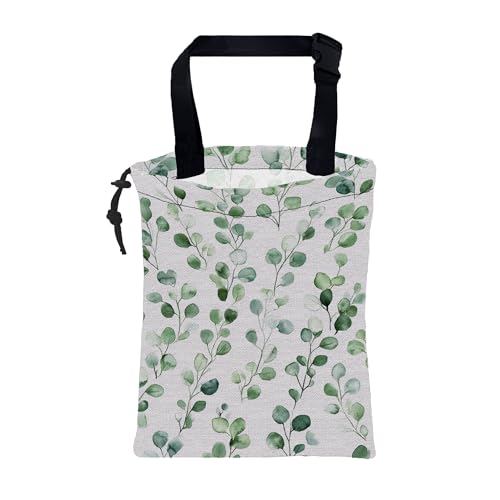 Car Garbage Bag Watercolor Green Leaves Hanging Canvas Car Trash Bag Drawstring Car Back Seat Organizer for Car Back Front Seat Console with Adjustable Buckle