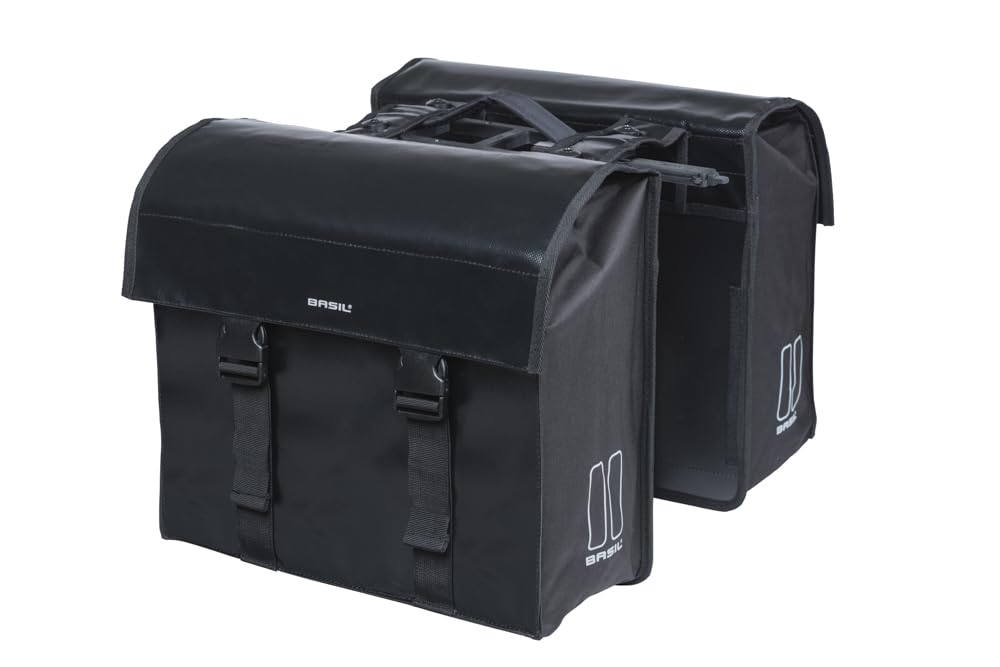 Basil Urban Load MIK 48-53L Sacoche Double étanche avec Plaque d'adaptation MIK verrouillable, idéale pour la Ville et Les trajets en Ville Noir