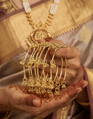 Image of 8 Pcs Ghunghroo Kashmiri Bangles Set for Women Stylish | Gold Tone Kashmiri Chudi | Lightweight Traditional Jewellery