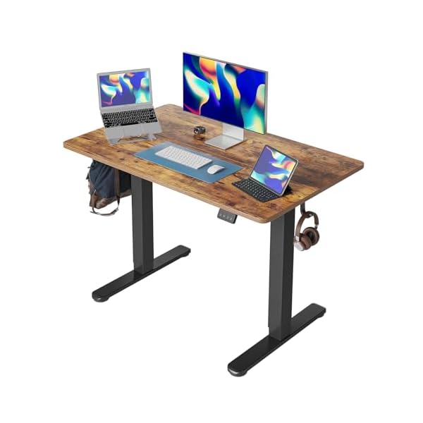 Cubiker standing desk stand up height adjustable home office electric desk 40 x 24 inch sit stand desk with splice board light rustic desktop  urban country home decor