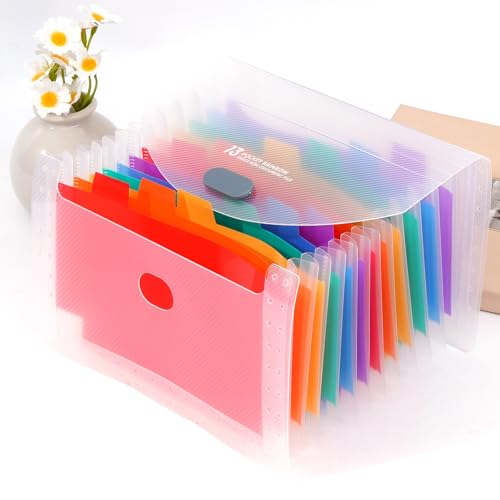 Pasta de arquivos expansível, organizador de arquivos de recibos de suporte, pastas portáteis com 13 bolsos para cupons, bilhetes, notas e cartões de visita, branco