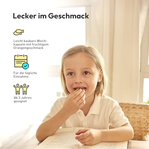 inne Whole Brainne DHA memo - ab 3 Jahren - pflanzliches DHA aus Algen - Omega 3 Kinder - Nahrungsergänzungsmittel zur Unterstützung der Hirnfunktion - Orangengeschmack (40 Weichkapseln)