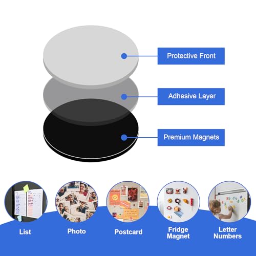 Image of Towjug Adhesive Round Magnets for Crafts 1.2x0.08, 60 Pcs Flexible Sticky Magnetic Dots for DIY
