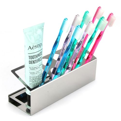 ZEOOR 歯ブラシスタンド 置き型 ステンレス製 歯ブラシ 歯磨き粉 収納 ホルダー シール付 8本用