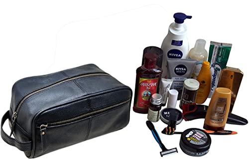 jaald Men's Genuine Leather Toiletry Bag Waterproof Dopp Kit Shaving Bags And Grooming For Travel Groomsmen Gift Men Women Hanging Zippered Makeup Bathroom Cosmetic Pouch Case Make Up kit - Thumbnail 6