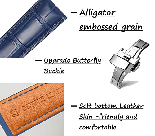 Leather Watch Straps Quick Release Polished Deployment Buckle,18mm 20mm 22mm 24mm Black Brown Blue Green Classic Design Calf Leather Replacement Watch Band